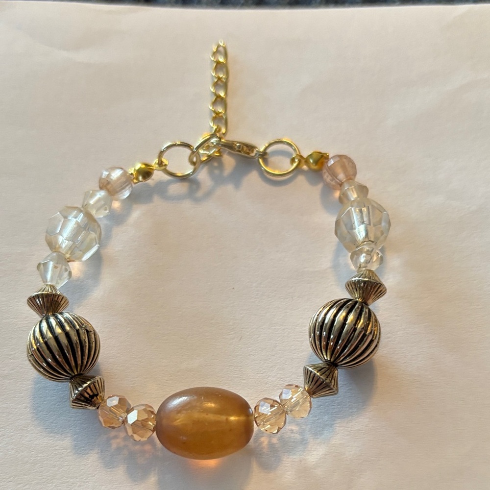 Elegant Gold, Brown & Clear Beaded Bracelet